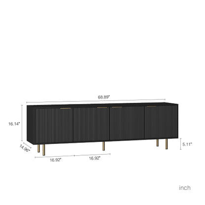 Black Fluted 68 Inch Modern TV Console, Storage Media Cabinet for TVs Up to 55 Inch