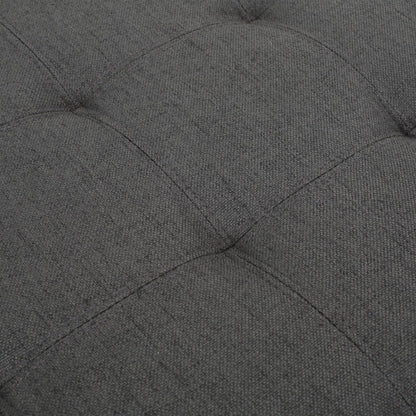 Dark Gray Fabric Tufted Storage Ottoman with Birch Wood Legs