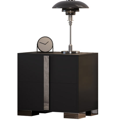 Modern End Table with Drawers, Elegant Nightstand with Metal Foot,Wood Bedside Table with Mirrored Metal Handles,Sofa Side End Table for Bedroom Living Room Office,Black