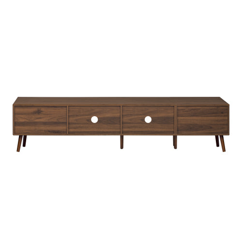 76 Inch Modern TV Stand with Glass Doors Wood Grain Media Console