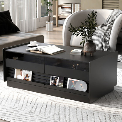 47.2 Inch Fluted Coffee Table with Drawers & Glass