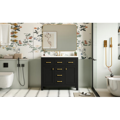 36'' Bathroom Vanity with Ceramic Sink Combo Set,Modern Freestanding Single Bathroom Cabinet with 4 Drawers & 2 Cabinets,Storage Cabinet for Bathroom, Solid Wood Frame Vanity Set, Black