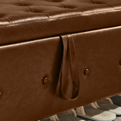 Brown Tufted PU Faux Leather 48 inch Storage Ottoman Bench, Entryway & Bedroom Shoe Bench