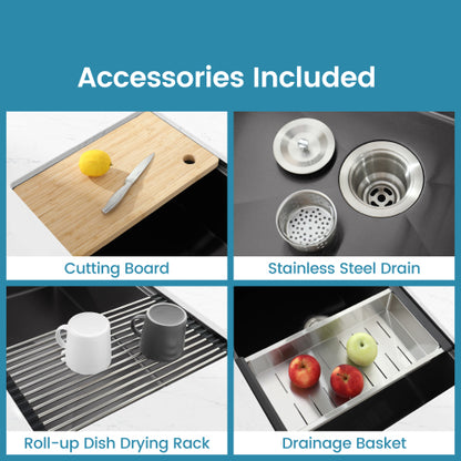 Stainless Steel Kitchen Sink, 33″x19″ Single Bowl, Undermount Handmade Sink in Brushed, with Cutting Board, Colander