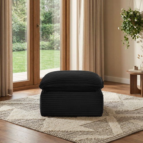 Black Modular Vacuum Compression Square Ottoman, Upholstered No-Assembly Footrest for Sectional Sofa