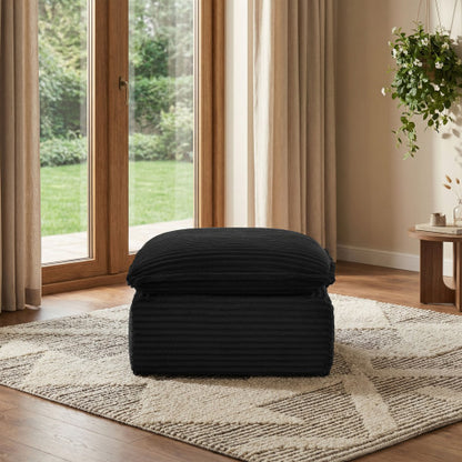 Black Modular Vacuum Compression Square Ottoman, Upholstered No-Assembly Footrest for Sectional Sofa