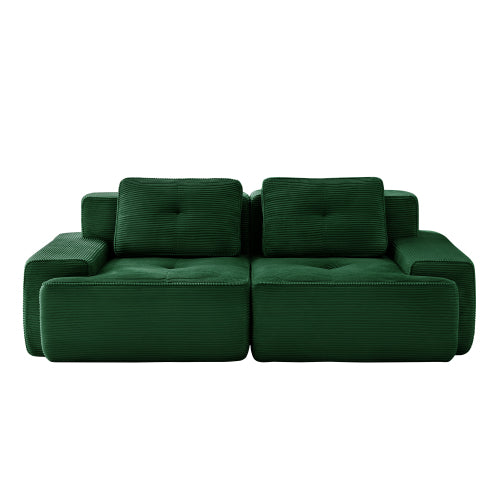 82 inch  Green Corduroy L-Shape Modular Sectional Sofa, No Assembly Required
