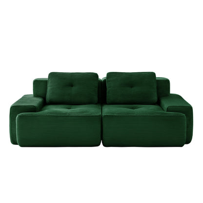 82 inch  Green Corduroy L-Shape Modular Sectional Sofa, No Assembly Required