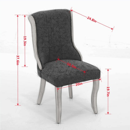 Set of 2 Gray Snow Velvet Mid-Century Dining Chairs, Curved Solid Wood Trim & Sculpted Leg Accent Chairs