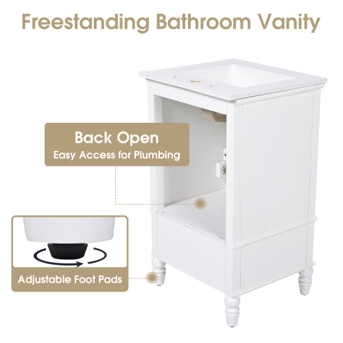 20" Bathroom Vanity with Sink, Bathroom Cabinet with Two Doors, Magnetic Door Stopper and Adiustable Foot Pads, A Drawer, White