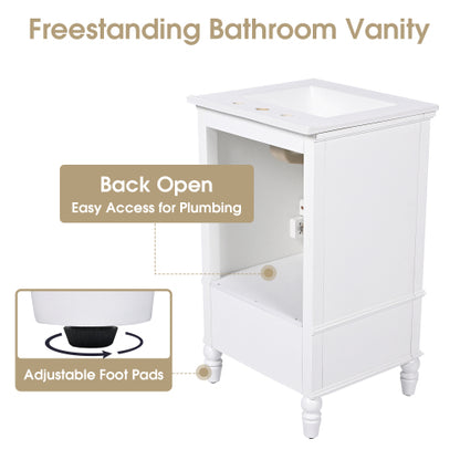 20" Bathroom Vanity with Sink, Bathroom Cabinet with Two Doors, Magnetic Door Stopper and Adiustable Foot Pads, A Drawer, White