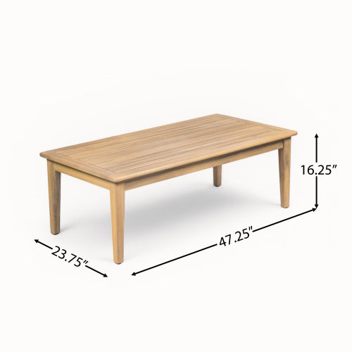 Outdoor Acacia Wood Loveseat with Coffee Table, Light Teak Frame, Beige Cushion