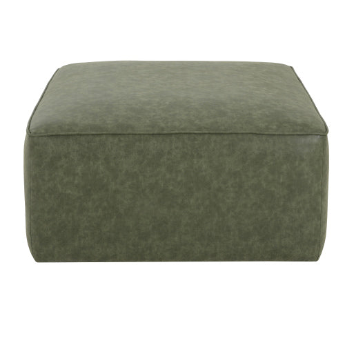 Green Square PU Leather Modular Sectional Ottoman, Pocket Coil Cushion Footrest for Contemporary Sofa Sets