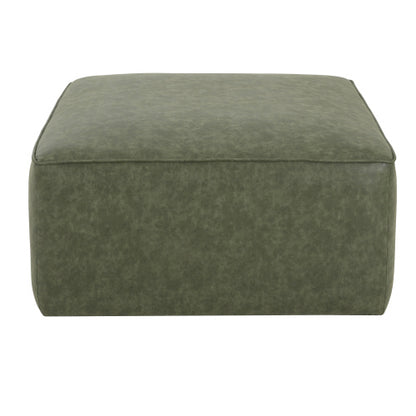 Green Square PU Leather Modular Sectional Ottoman, Pocket Coil Cushion Footrest for Contemporary Sofa Sets