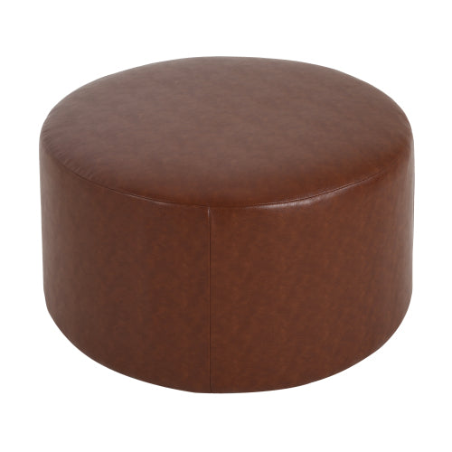 30 Inch Brown PU Leather Round Ottoman, Upholstered Modular Footrest with Plywood Frame and Pocket Coil Spring Cushions