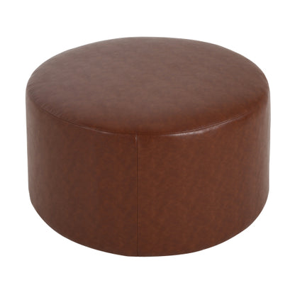 30 Inch Brown PU Leather Round Ottoman, Upholstered Modular Footrest with Plywood Frame and Pocket Coil Spring Cushions