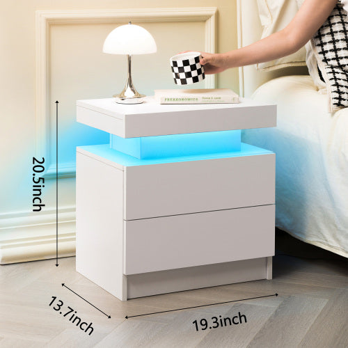 Set of 2 White LED Nightstands with Drawers