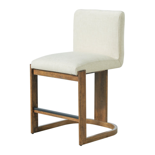 Modern Bar Stools Set of 2, 24inch Solid Wood Counter Height Barstools, Linen Upholstered Kitchen Island Chair With Walnut-Finished Wood Legs for Home Bar Coffee Shop,Beige