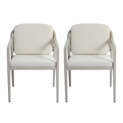 Outdoor Dining Chair Set of 2, Wicker Rattan Woven Patio Chairs, Outdoor Armchair Seating for Patio Backyard Poolside Balcony, Waterproof seat and cushion, Grey+Beige