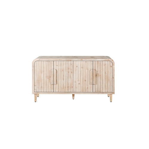 59'' Farmhouse Curved Vintage Storage Sideboard with Adjustable Shelves (Natural Wood Washed)