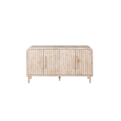 59'' Farmhouse Curved Vintage Storage Sideboard with Adjustable Shelves (Natural Wood Washed)