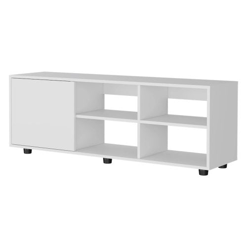 White 51 inch TV Stand with Door and Open Storage Shelves