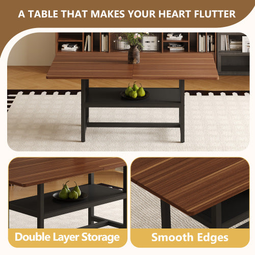 71-Inch Walnut Wood Grain Dining Table with Storage Shelf
