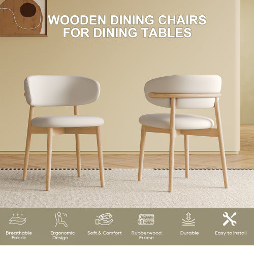 Set of 2 Natural Oak Mid-Century Dining Chairs, Minimalist Solid Wood Side Chairs Easy Assembly