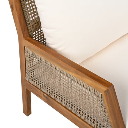 2 Piece Acacia Wood Patio Furniture Club Chair, Set of 2 Outdoor Wicker Armchair, Deep Seating with Soft Cushions for Porch, Garden, Backyard, Balcony, Teak & Mix Brown & Cream