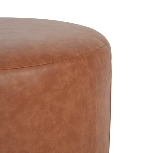 30 Inch Cognac Brown PU Leather Round Ottoman, Upholstered Modular Foot Stool with Pocket Coil Spring Support