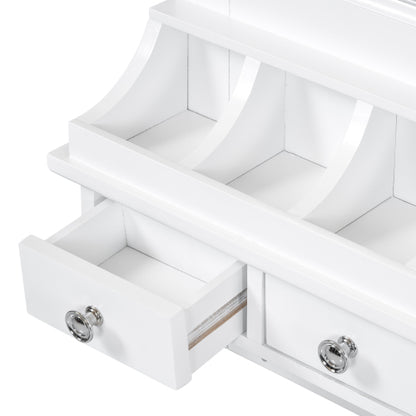 Floating Makeup Vanity with Big Mirror, Wall-Mounted Storage Vanity with Drawers, Pockets & Hooks, Space-Saving Decorative Home Organizer for Small Space, White