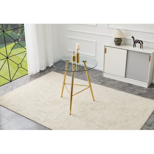 36 Inch Height Bar Table, 34 Inch Round Tempered Glass Top Pub Table with Chrome-Plated Golden Metal Legs, Modern Bistro Table for Kitchen Island/Bar/Cafe