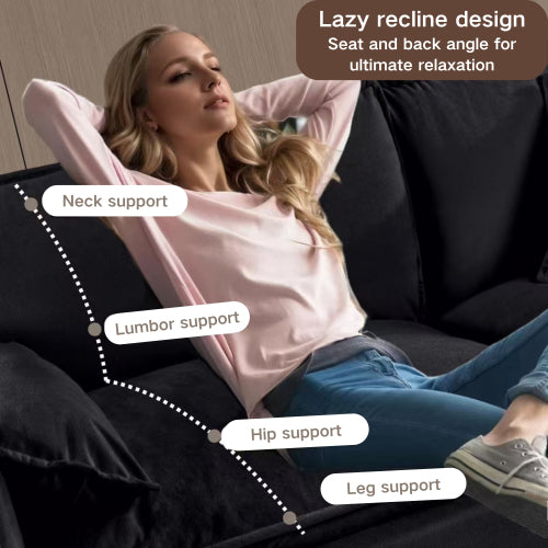 Black Oversized Chenille Modular Loveseat DeepSeat Cloud Sofa