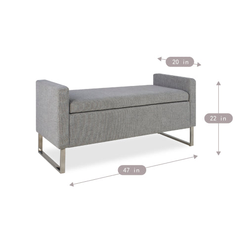 47" Ottoman with Storage,Upholstered Entryway Bench for Bedroom and Living Room,End of Bed Bench with Metal Base, Grey. Modern style