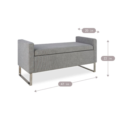 47" Ottoman with Storage,Upholstered Entryway Bench for Bedroom and Living Room,End of Bed Bench with Metal Base, Grey. Modern style