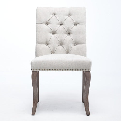 Upholstered Chenille Dining Chair Set of 2, Tufted Accent Chair with Curved Solid Wood Legs, Beige