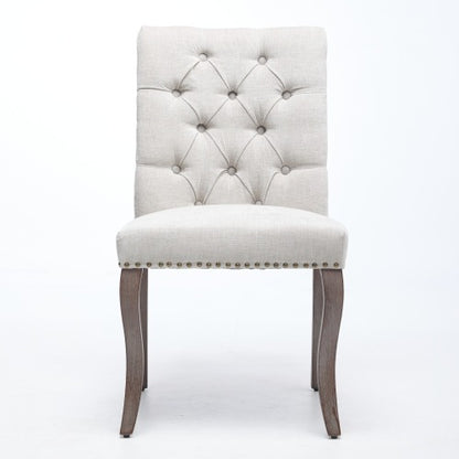 Upholstered Chenille Dining Chair Set of 2, Tufted Accent Chair with Curved Solid Wood Legs, Beige