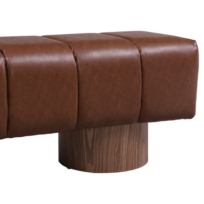 Upholstered Dining Bench for Dining Room, No-Assembly End of Bed Entryway Bench Ottoman for Bedroom Living Room, Brown PU, 300 LBS Weight Capacity