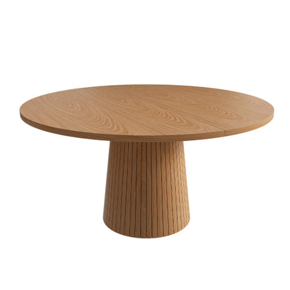 47 Inch Round Farmhouse Dining Table, Oak Finish