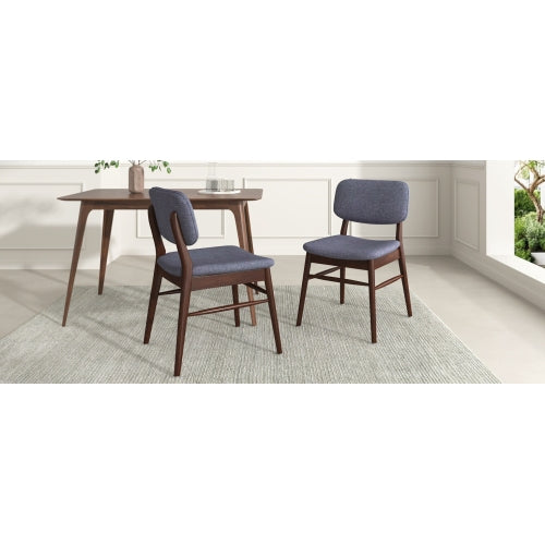 Set of 2 Mid-Century Upholstered Dining Chairs, Rubberwood Frame, Walnut and Charcoal
