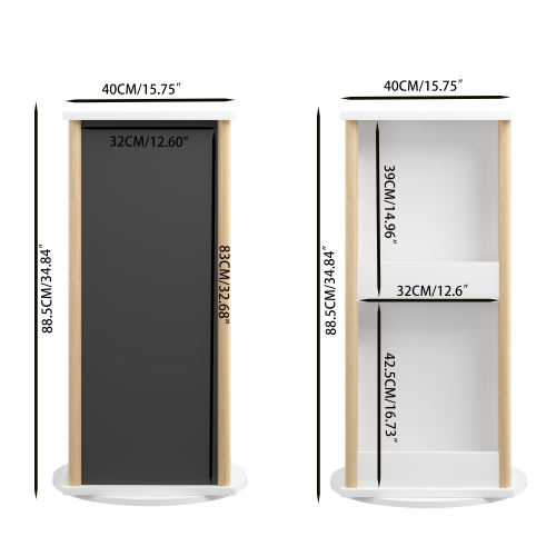 White & Natural 3-Tier 360¡ã Rotating Kids Bookshelf with Chalkboard, Toddler Toy Storage Rack 15.75¡Á15.75¡Á34.84 Inch