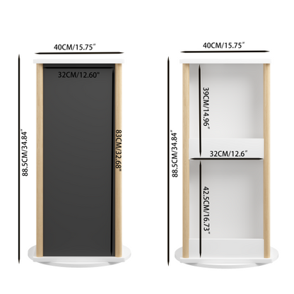 White & Natural 3-Tier 360¡ã Rotating Kids Bookshelf with Chalkboard, Toddler Toy Storage Rack 15.75¡Á15.75¡Á34.84 Inch