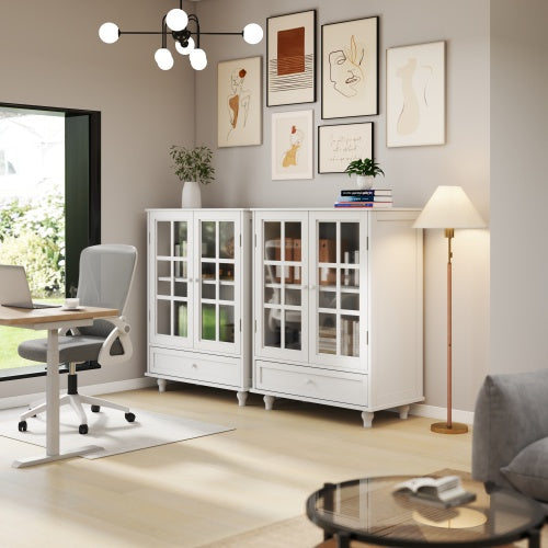 White Modern Tempered Glass Door Buffet Cabinet Home Storage Sideboard