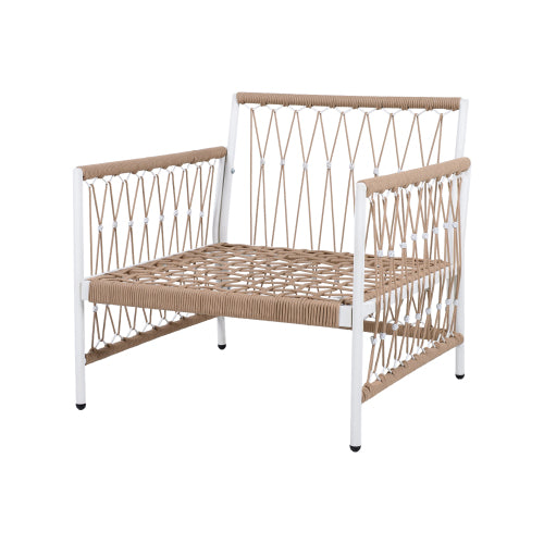 [Set of 2] Bohemian Outdoor Lounge Chair with Handwoven Rope & Powder-Coated Steel Frame, Waterproof Cushions - Patio, Garden, Poolside