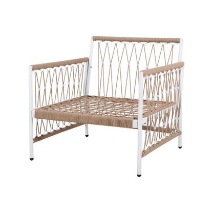 [Set of 2] Bohemian Outdoor Lounge Chair with Handwoven Rope & Powder-Coated Steel Frame, Waterproof Cushions - Patio, Garden, Poolside