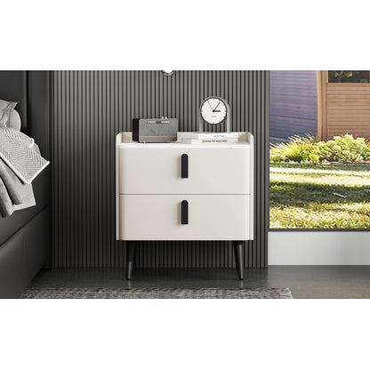 Nightstand with 2 Drawers, Night Stand with Marble-Pattern Tabletop, Modern Beside Table for Bedroom, End Table for Living Room, White