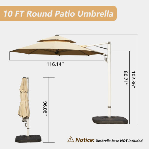 Round Cantilever Umbrella with Center Pole, Beige (Base Not Included)