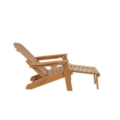 Lounge chair teak wood color, suitable for all seasons: Outdoor lounge chair, made of sturdy HIPS material, equipped with 304 stainless steel accessories.