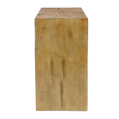 Wood-Look Square-Column MGO End Table, H27.75",Wood-Like Distressed Finish, Mix with Different Heights, Indoor Outdoor Use,Natural Color