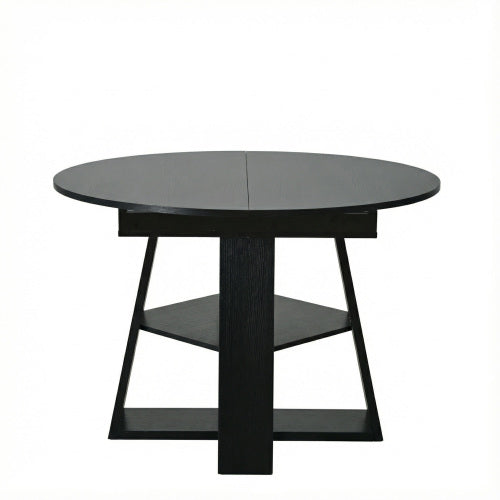 Extendable Round Dining Table for 4-8, Modern Oval Kitchen Table with Storage Shelf, Black